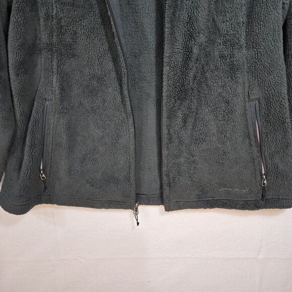 Eddie Bauer Womens Fuzzy Fleece Black Long Sleeve Full Zip Hooded Coat Jacket M - Picture 4 of 14